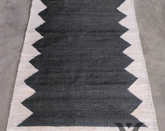 Handwoven Hemp Jute Rug: Black & Natural Stair Runner