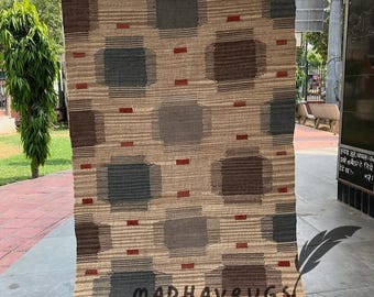 Handwoven Geometric Jute Rug, Neutral Boho Area Rug, Flatweave Farmhouse Rug, Natural Fiber Living Room Rug, Rustic Modern Home Decor