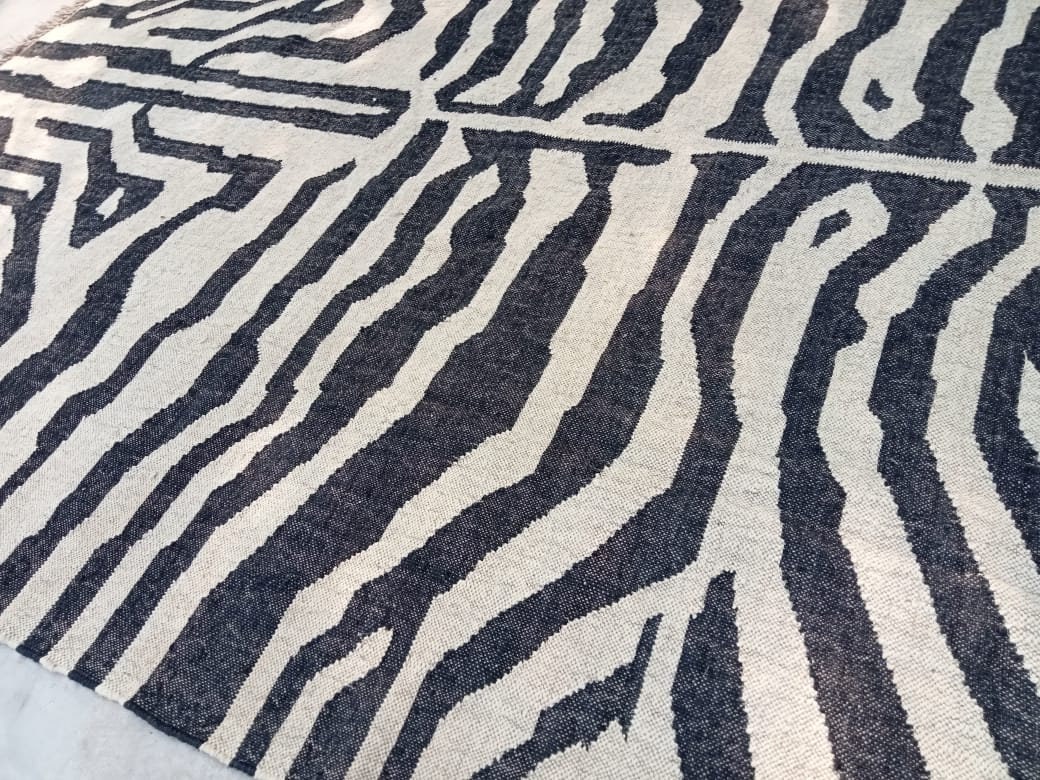 Handmade Zebra Pattern Kilim Wool Jute Rugs, Jute Wool Rug Living Room