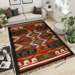 Handmade Wool Jute Kilim Rug: Indian Woven Dhurrie