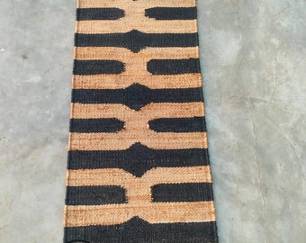 Handwoven Hemp Jute Rug: Natural Black Runner, Eco-Friendly Decor