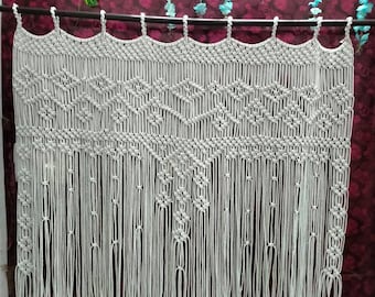 Handmade Macrame Door Curtain, Boho Cotton Rope Curtain, Macrame Room Divider, Woven Wall Hanging, Bohemian Window Curtain, Home Decor