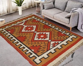 Southwestern Aztec Area Rug, Tribal Geometric Rug, Handmade Boho Rustic Rug, Navajo Style Carpet, Western Decor Accent Rug