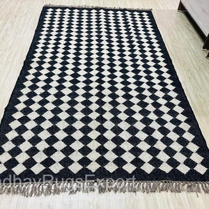 Black Kilim Wool Jute Rug: Handwoven Geometric Area Rug