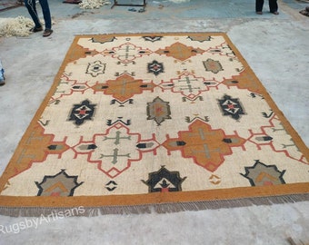 Kilim Area Rug Handwoven Wool Carpet Tribal Geometric Rug Boho Southwestern Rug Farmhouse Living Room Rug Vintage Style Flatweave Rug