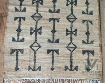 Handmade hemp jute cotton Jute Rug  with black  pattern
