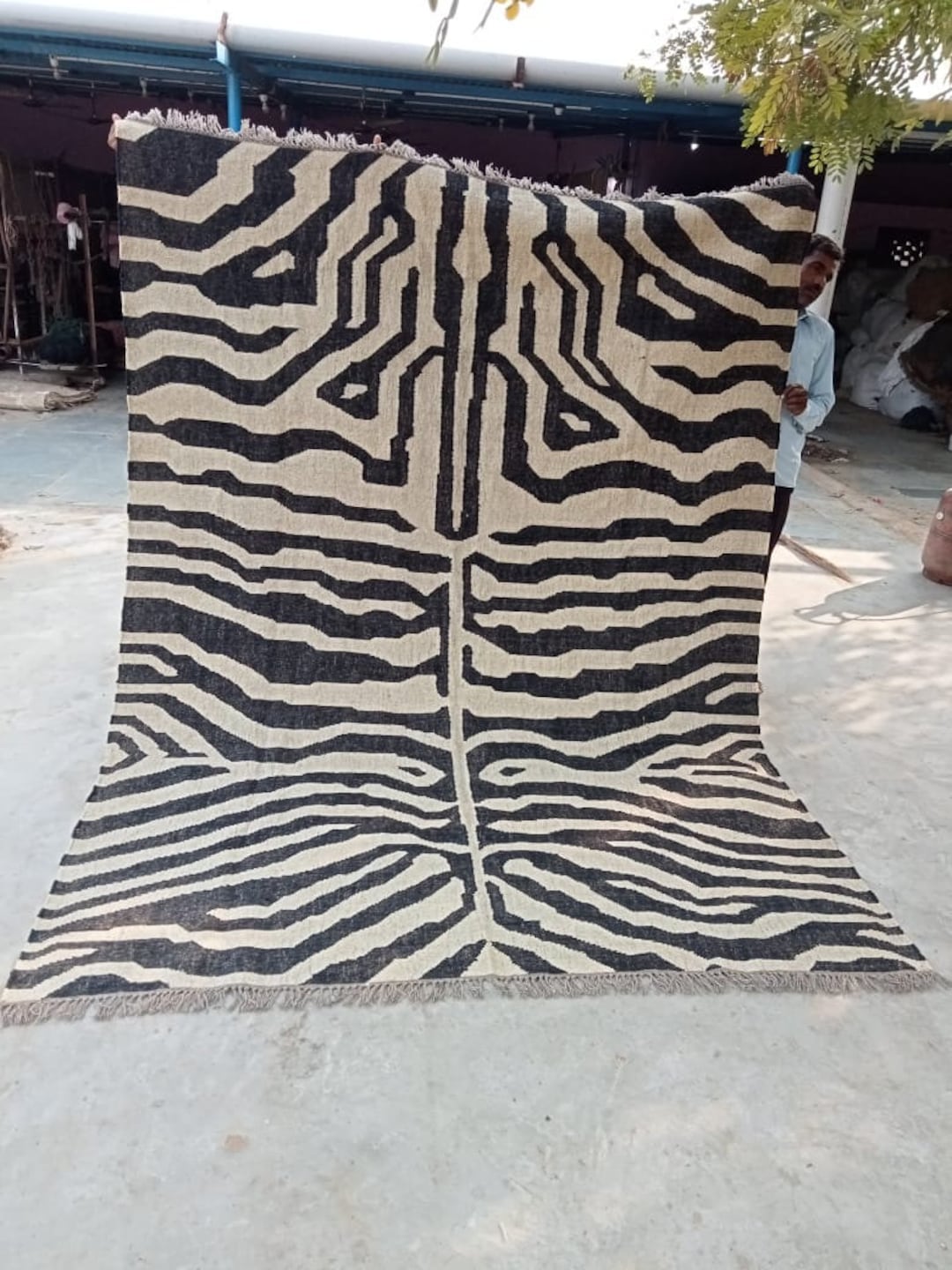 Handmade Zebra Pattern Kilim Wool Jute Rugs, Jute Wool Rug Living Room