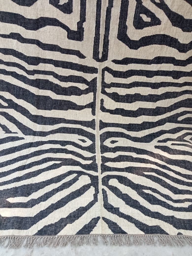 Handmade Zebra Pattern Kilim Wool Jute Rugs, Jute Wool Rug Living Room