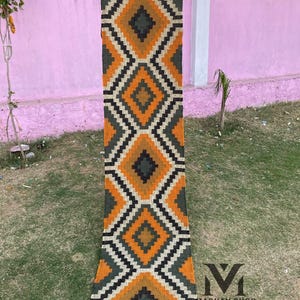 Exquisite Handmade Multicolor Dhurrie Runner - Traditional Indian Wool and Jute Artistry