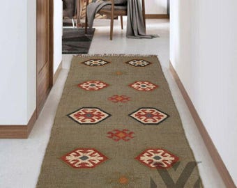 Wool Jute Runner, Handmade Runner, Wool Jute Rug, Kilim Runner, Jute rug, Jute Runner, Woven Rug, Woven Runner, Navajo Rug, Weave Rug, Rug