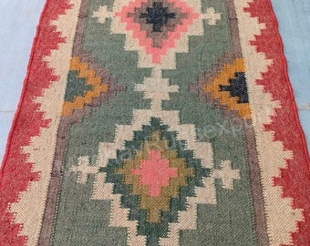 Wool Jute Runner, Handmade Runner, Wool Jute Rug, Kilim Runner, Jute rug, Jute Runner, Woven Rug, Woven Runner, Navajo Rug, Weave Rug, Rug