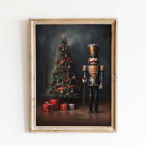 Vintage Christmas Wall Print Nutcracker Toy Printable Christmas Painting Cottagecore Wall Art Christmas Decor Winter Art Seasonal Decor