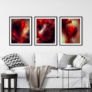 Pomegranate Kitchen Wall Art Prints: Modern Fruit Decor (Digital Download Set of 3)