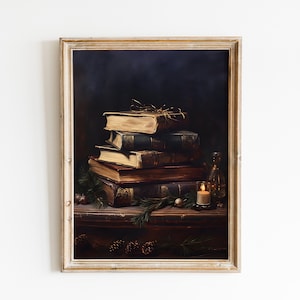 Vintage Book Still Life Art Print: Rustic Autumn Decor (Digital Download)