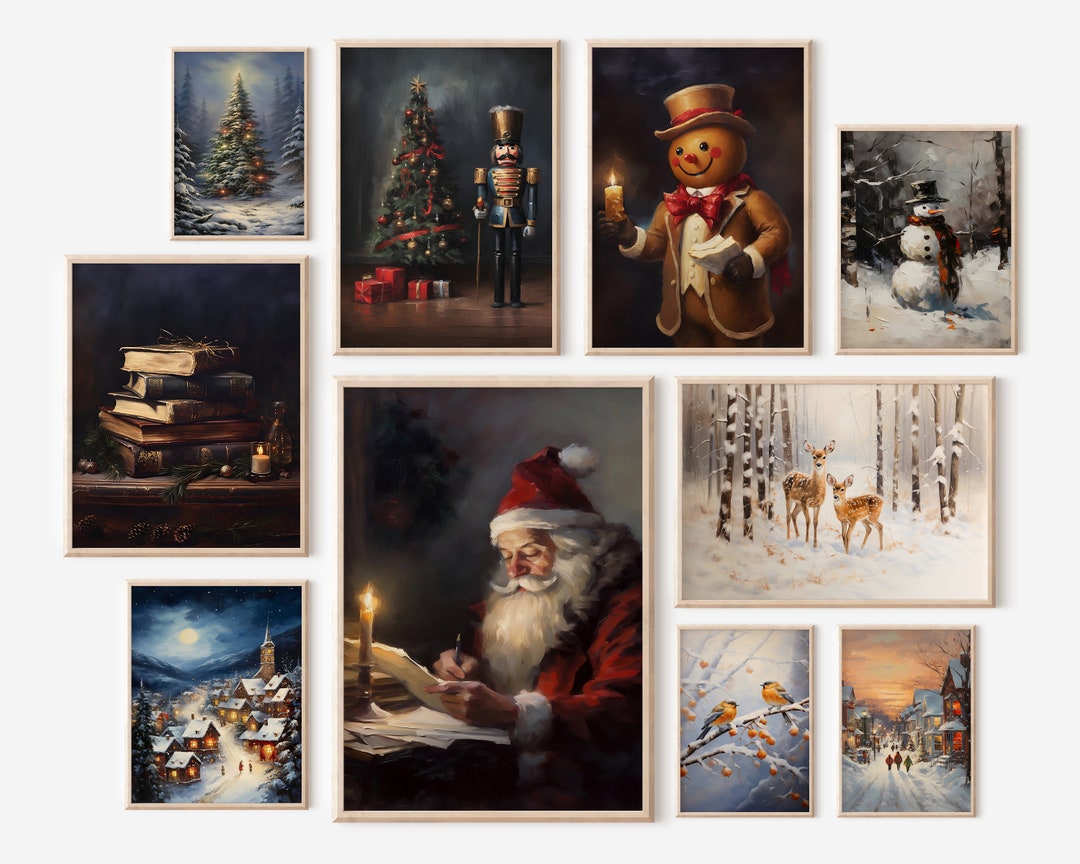 Christmas Gallery Wall SET of 10 Vintage Christmas Wall Art Printable