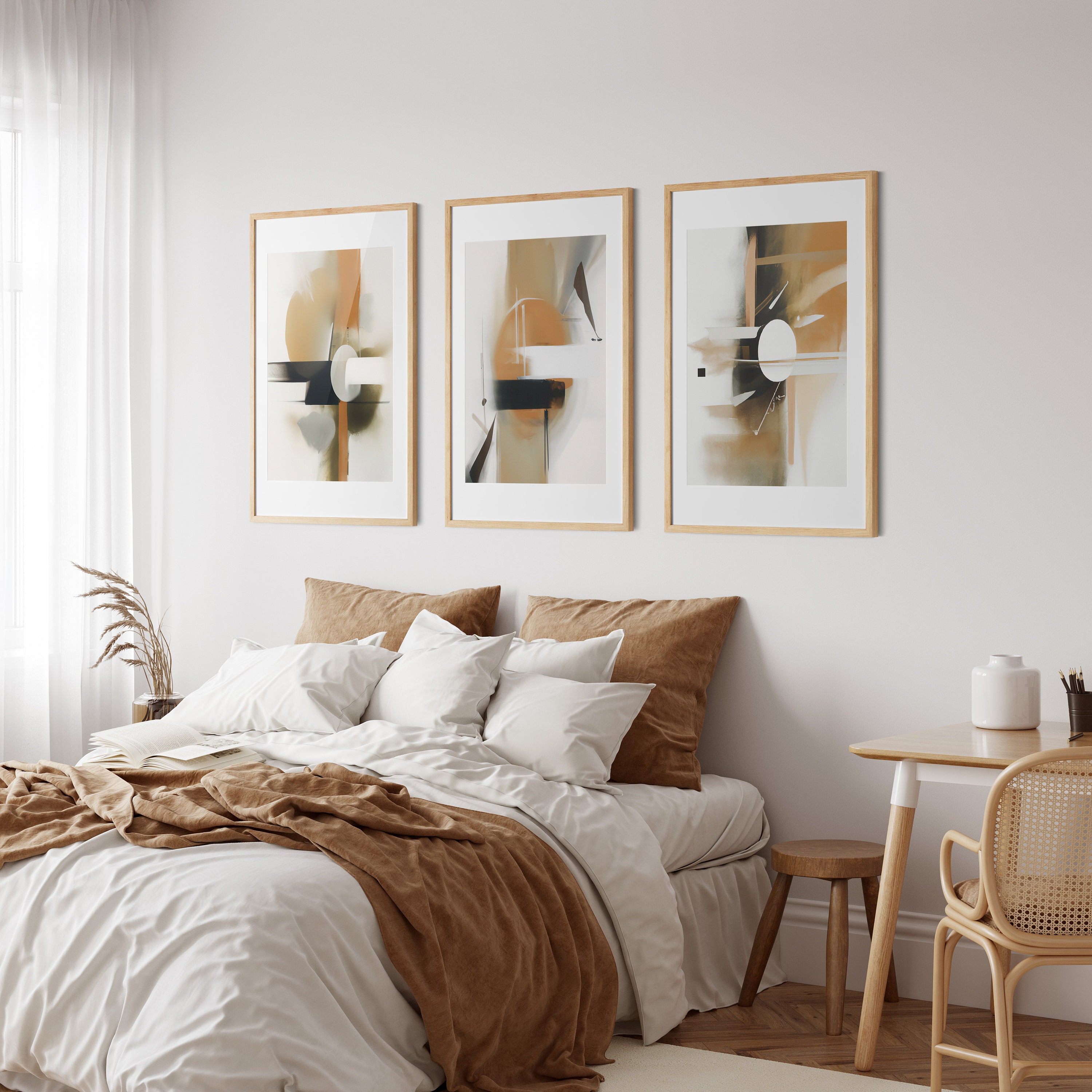 Modern Neutral Abstract 3 Piece Printable Wall Art Black and - Etsy