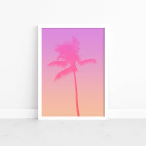 Pink Palm Tree Printable, Palm Tree Print, Retro, Tropical Wall Art, Beach Photography