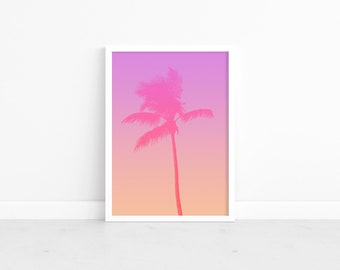 Retro Pink Palm Tree Print: Tropical Wall Art (Digital Download
