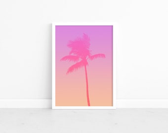 Pink Palm Tree Printable, Palm Tree Print, Retro, Tropical Wall Art, Beach Photography, Coastal Decor, Minimal, DIGITAL DOWNLOAD