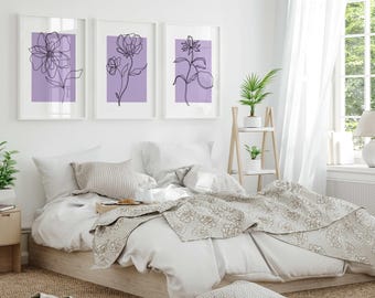 Lavender Floral Line Art Print: Minimalist Home Decor (Digital Download)