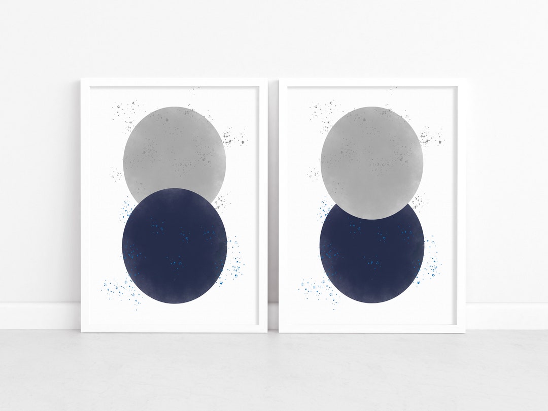 Navy Blue Abstract Watercolor Print Set: Minimalist Wall Art (digital ...