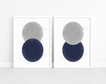 Conjunto de láminas abstractas en acuarela azul marino: arte minimalista para pared (descarga digital)