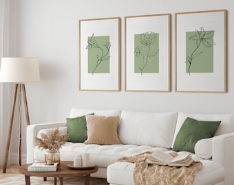 Sage Green Line Art Print | Minimalist Wall Decor | Modern Neutral Printable Digital Download