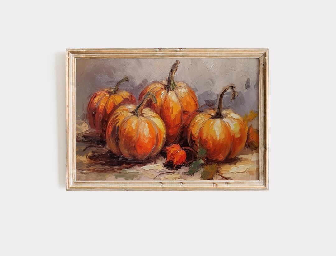 Vintage Pumpkin Harvest Still Life Painting: Autumn Wall Art (digital ...