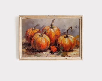Vintage Pumpkin Still Life Print, Rustic Fall Wall Art, Thanksgiving Harvest Decor