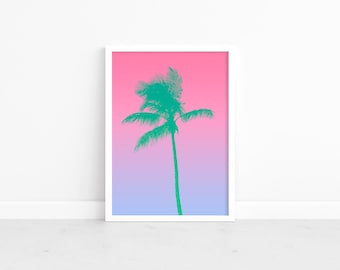 Lámina con diseño costero de palmeras: Decoración de pared con temática playera (Descarga digital)