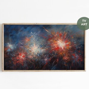 Abstract 4th of July Frame TV Art, Patriotic Fireworks Digital Download, Independence Day Red White Blue Samsung TV Decor
