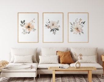 WildFlowers Art Aquarell 3er Set - Druckbare Wandkunst