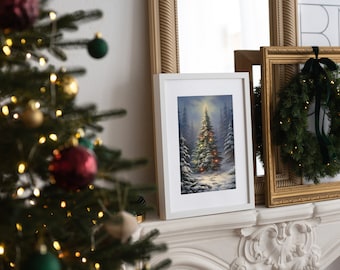 Oljemålning med vintage-julgranstryck: Cottagecore Holiday Decor (digital nedladdning)