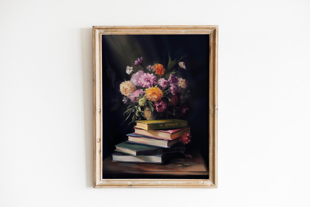 Book Stack Print Spring Book Stack Print: Rustic Farmhouse Wildflowers (digital Download ...