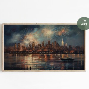 Vintage Patriotic Fireworks TV Art, 4th of July Samsung Frame TV Download, Summer Party Decor, Independence Day Digital Art