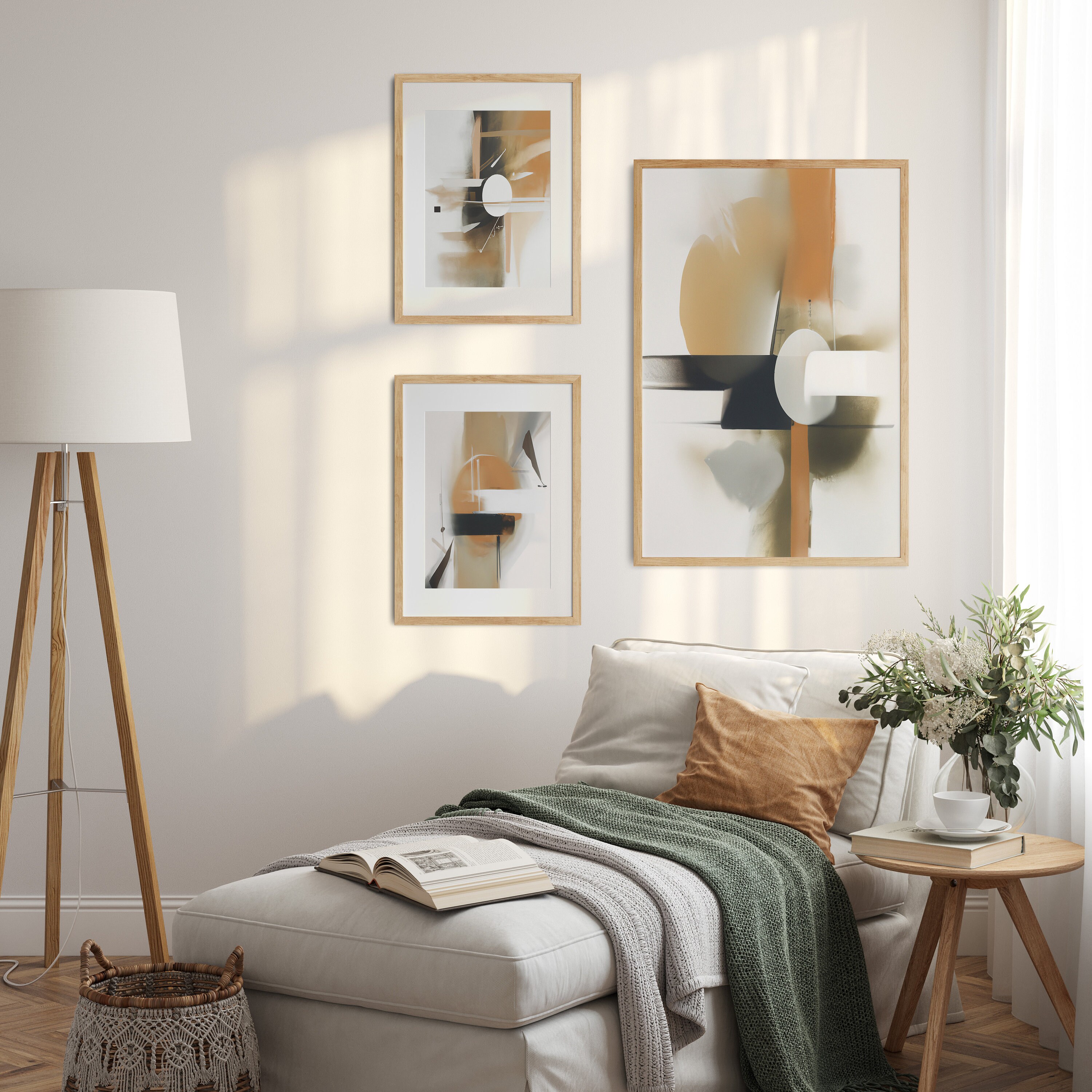 Modern Neutral Abstract 3 Piece Printable Wall Art Black and - Etsy