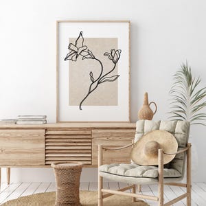 Minimalist Boho Botanical Wall Art, Neutral Beige Floral Print, Printable Art
