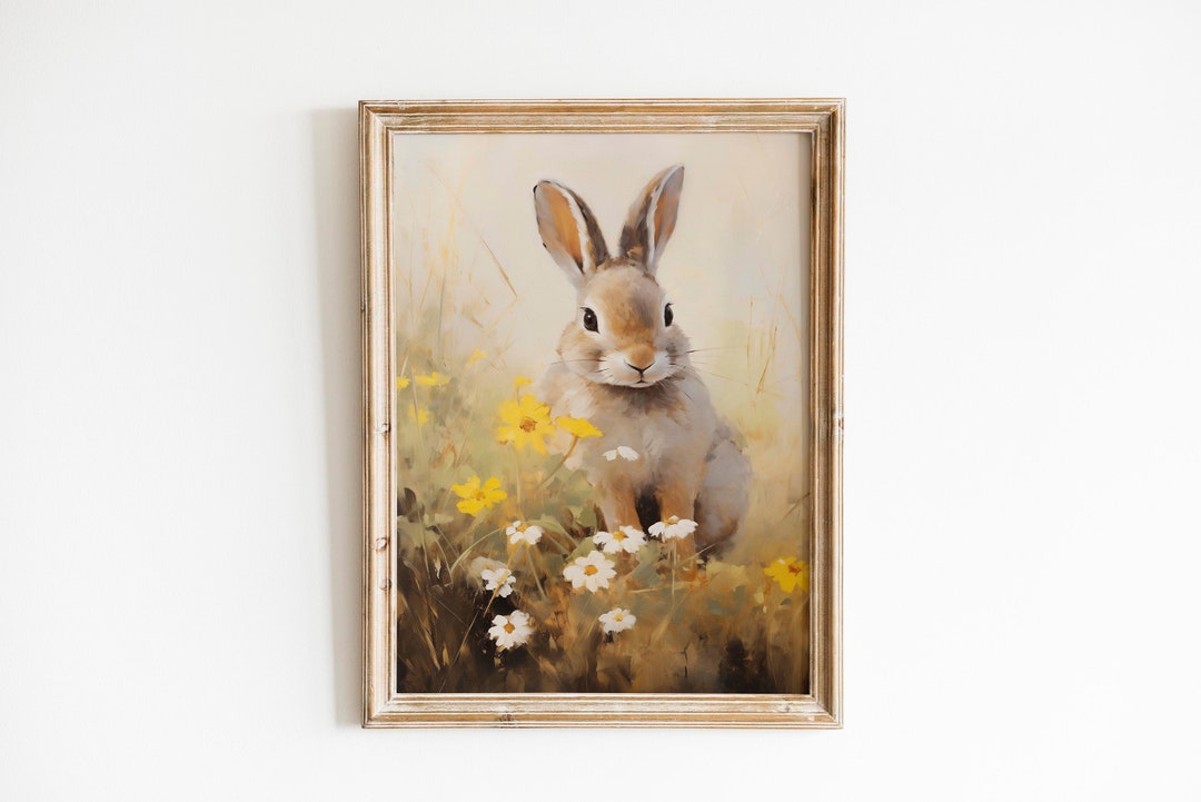 Spring Paintings Rabbit Spring Bunny Rabbit in Wildflower Field Printable - Etsy