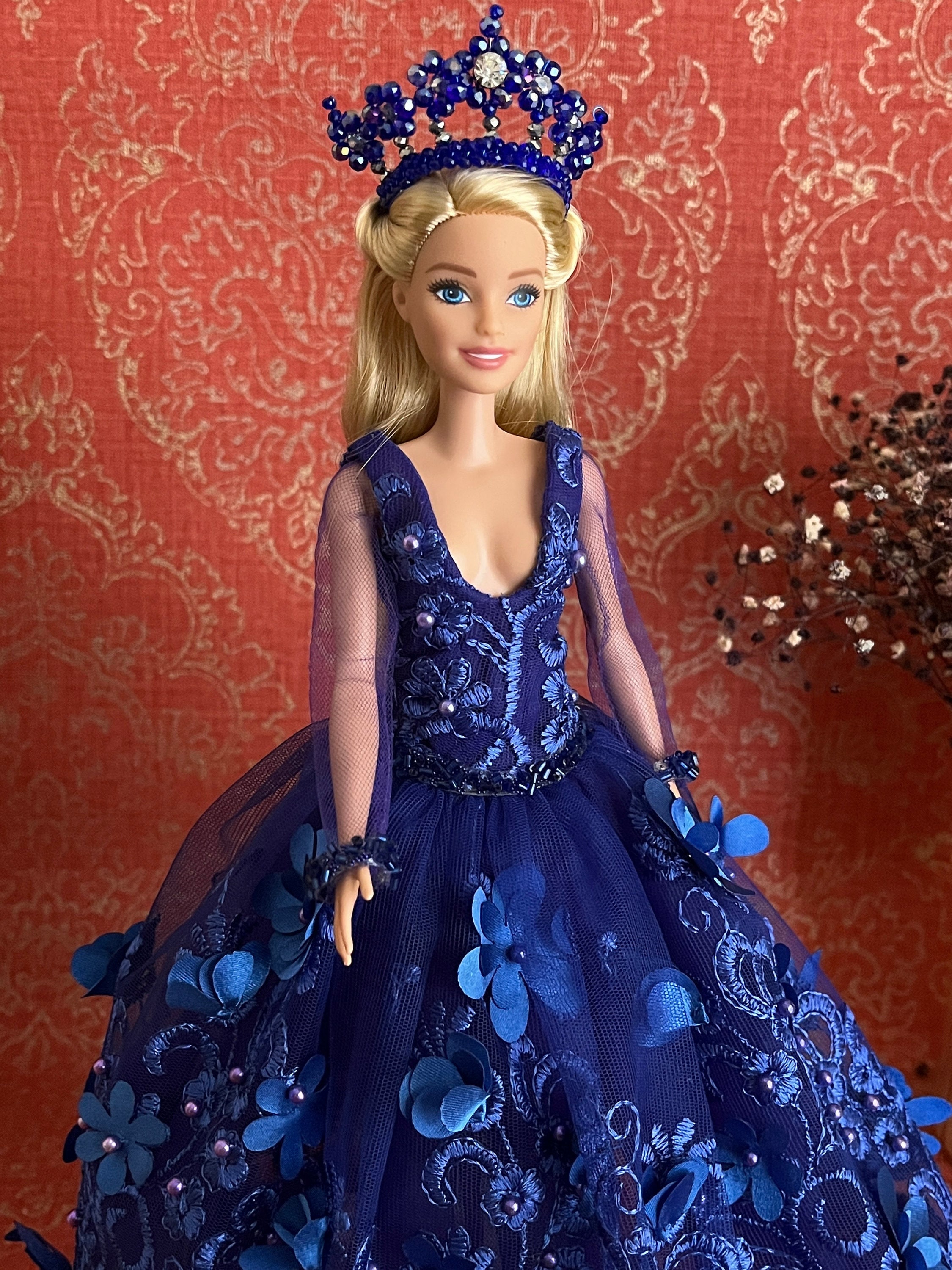 Blue dress with red cheap flowers