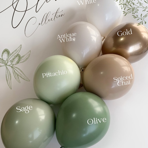 Sage Eucalyptus Olive Green DIY Balloon Garland Kit | Custom High Quality Matte Colors • Birthday decor, Baby Shower, Sage, Olive Balloons