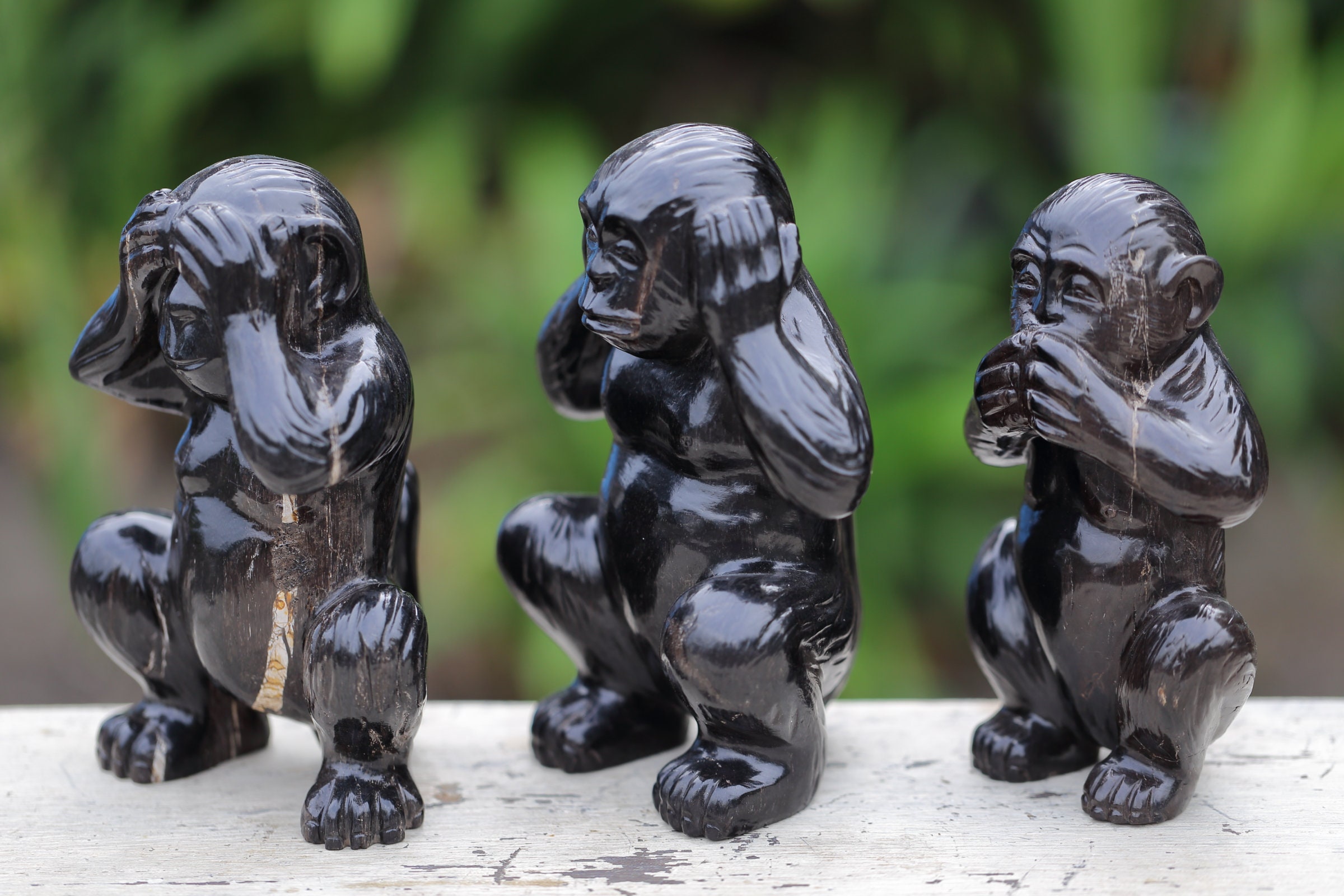 Set of 3 Wise Monkeys Statues Handcrafted From Black Etsy