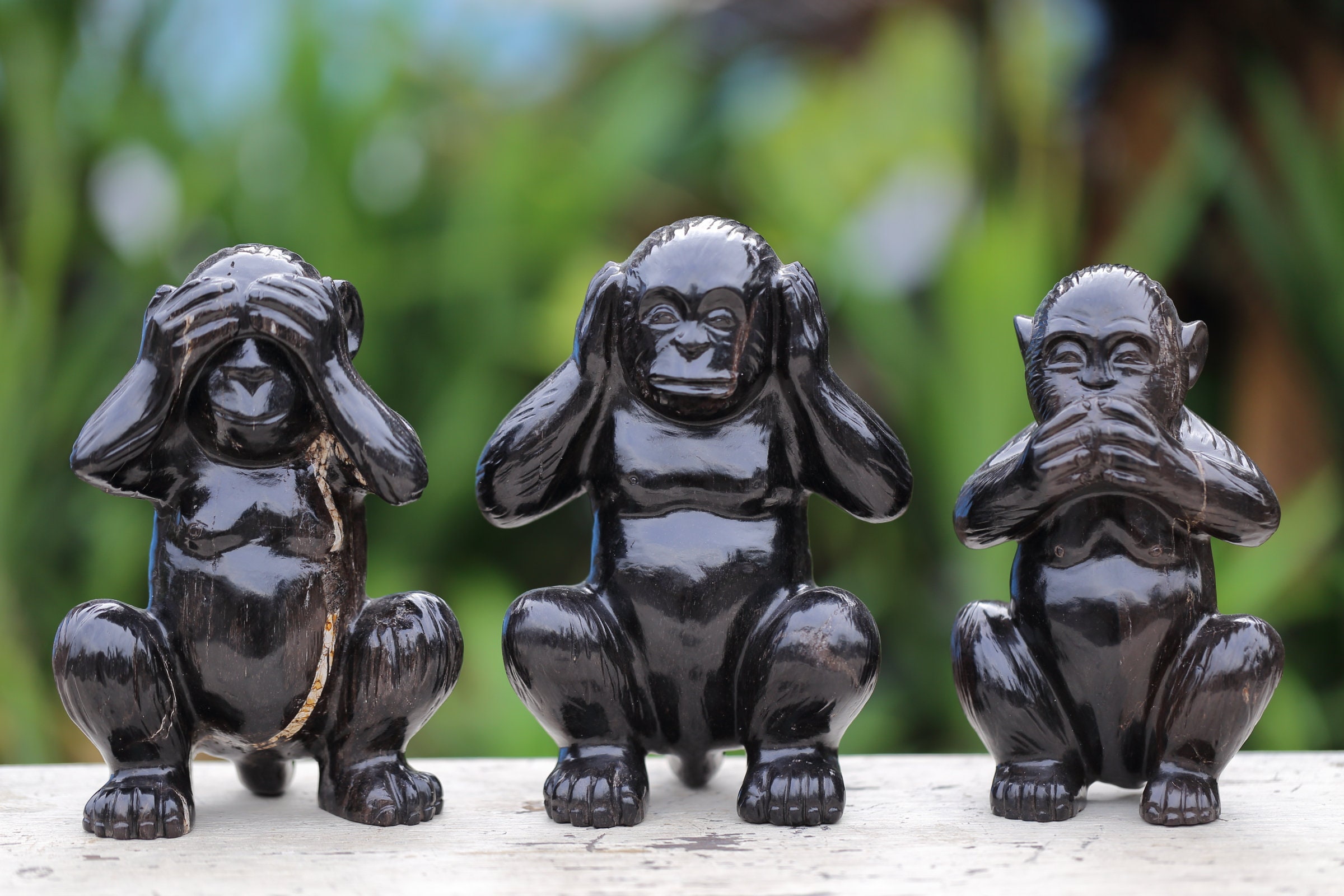Set of 3 Wise Monkeys Statues Handcrafted From Black Etsy