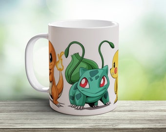 Kanto Starters Pocket Monsters Mug - Quirky Mug for Caffeine Enthusiasts - Personalised Custom Mug - Gifts For him - Gifts for her - Gaming