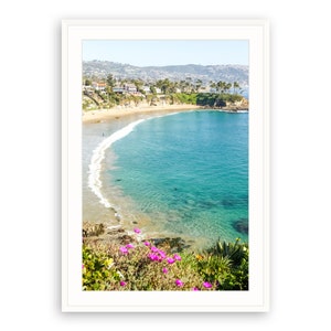 Laguna Beach Art Print, California photograph, orange county, orange county photo, blue ocean art, beach coastal art, flowers