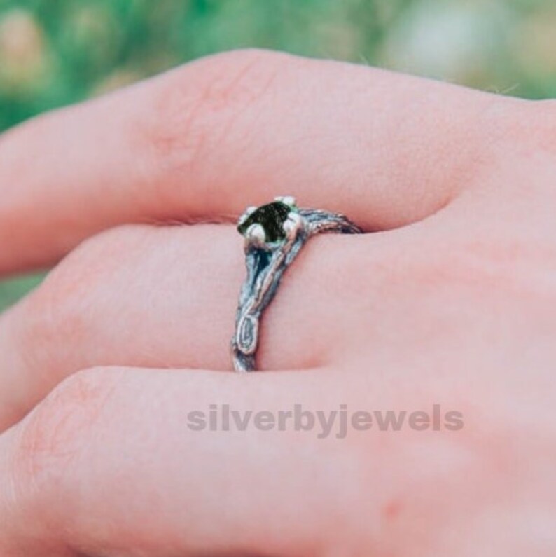 Natural Raw Moldavite Ring Sterling Silver Rings Moldavite Etsy