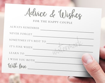 Wedding Wishes Advice, Wedding Advice Card, Wishes For The Bride and Groom, Advice For The Happy Couple, Print At Home Marriage Advice Card