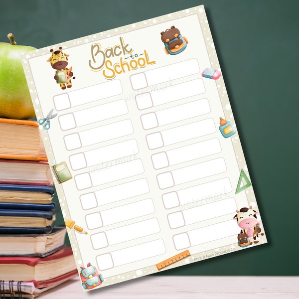 Back to School Check List | Back to School Supply Checklist | Digital Back to School List | Blank School Supply List | Classroom Supply List