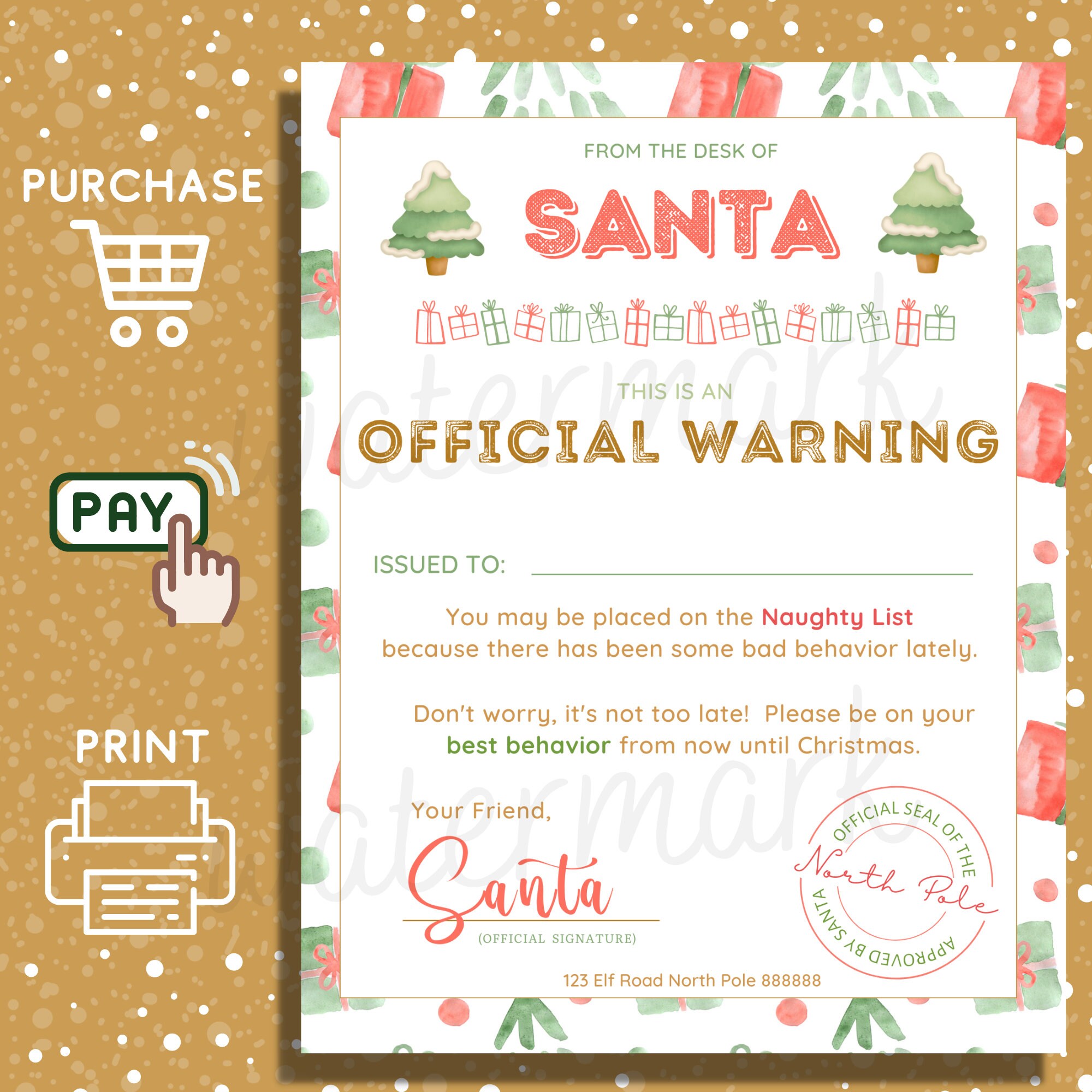 Santa's Naughty List Letter Printable Santa Letter - Etsy
