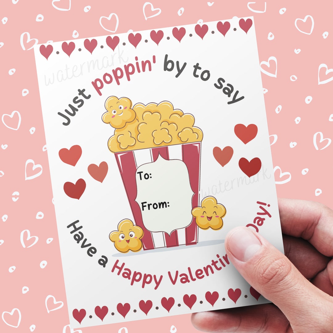 Printable Popcorn Valentine for Kids Valentines Treat Popcorn School ...