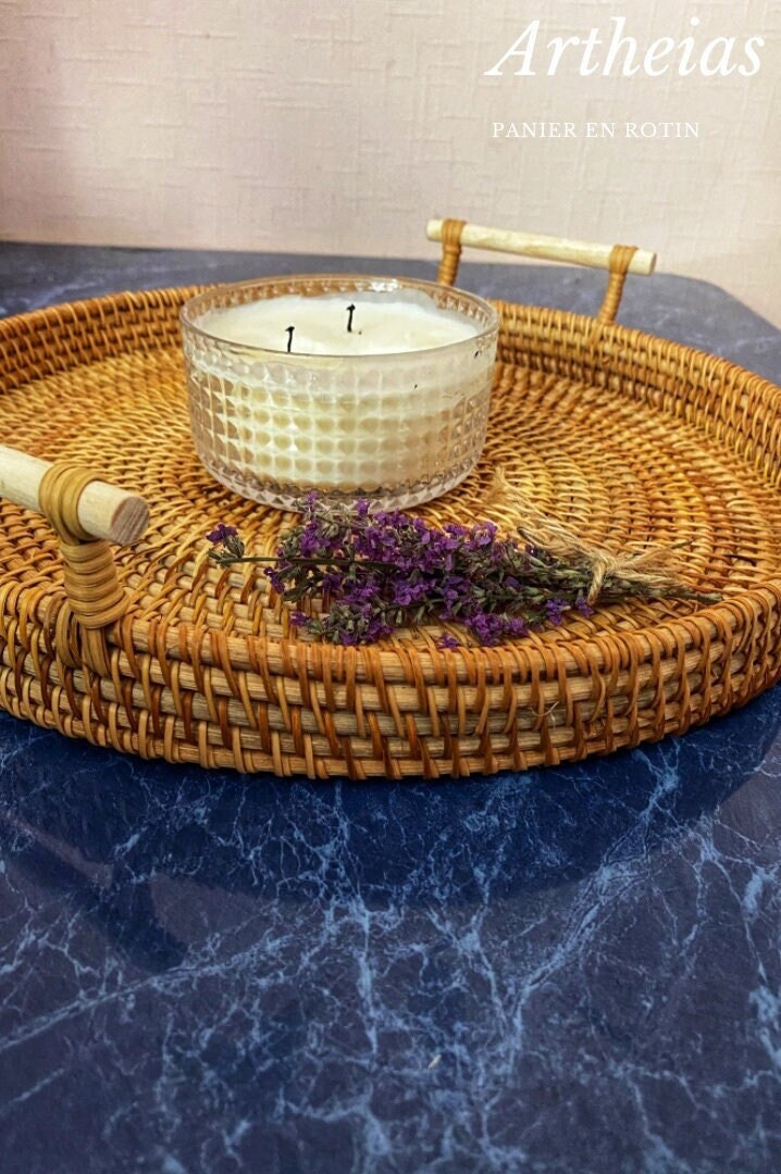 Panière à Fruit, Plateau de Rangement ou Décoration en Rotin Tissé La Main Eco-Friendly et Durable